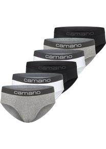 Slip Camano "comfort", Herren, Gr. S, grau (grau, wei&szlig;, schwarz), Obermaterial: 95% Baumwolle, 5% Elasthan, mehrfarbig, k&ouml;rpernah, Unterhosen Slip, mit elastischem Logobund