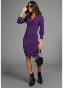 Strickkleid Laura Scott, Damen, Gr. 44, N-Gr, lila, Strick, Obermaterial: 50% Viskose, 28% Polyamid, 22% Polyester, Zopfmuster, figurbetont mini, Kleider Strickkleid, in trendigem Zopfstrickmuster