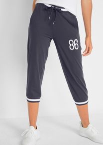 Jogginghose bonprix "Jogginghose, 3/4-L&auml;nge aus Baumwollmix", Damen, Gr. 44/46 (L), N-Gr, blau (nachtblau bedruckt), Obermaterial: 95% Baumwolle, 5% Elasthan, regular fit, Hosen Jogginghose, aus Baumwollmix, mit Stretch-Material, Regular Fit, casual Stil