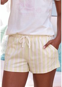 Pyjamashorts Vivance Dreams, Damen, Gr. 44/46, N-Gr, wei&szlig; (gelb, wei&szlig;, gestreift), Single Jersey, Obermaterial: 100% Baumwolle, gestreift, Basic kurz, Hosen Pyjamashorts, mit zartem Streifenmuster