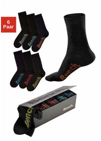 Socken Bench., Damen, Gr. 39-42, schwarz, Baumwolle, Elasthan, Polyamid, unifarben, elastisch, Socken Socken, mit verschiedenfarbigen Logos, Topseller