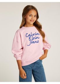 Sweatshirt Calvin Klein Jeans "HANDW LOGO EMBR CN SWEATSHIRT", M&auml;dchen, Gr. 4 (104), pink (chalk pink), Sweatware, Obermaterial: 75% Baumwolle, 18% Polyester, 7% Elasthan, bestickt, unifarben, regular fit, Rundhals, breiter Bund, Sweatshirts Sweatshirt, f&uuml;r Kinder bis 16 Jahre mit Logostickerei