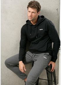 Hoodie BENCH. LOUNGEWEAR, Herren, Gr. 44/46 (S), schwarz, angeraute Sweatware, Obermaterial: 60% Baumwolle, 40% Polyester, unifarben, Basic, bequem normal, Rundhals, angesetztes B&uuml;ndchen, Sweatshirts Hoodie, Sweatshirt mit Kapuze und seitlichen Taschen, Baumwollmischung
