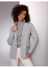 Jacquardstrickjacke CREATION L PREMIUM, Damen, Gr. 36, grau (steingrau, champagner, gemustert), 100% Schurwolle, gemustert, mehrfarbig, Strickjacken Jacquardstrickjacke