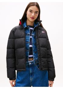 Steppjacke Tommy Jeans "TJW ESS PUFFER FLAG JACKET EXT", Damen, Gr. XL (42), schwarz, Web, Obermaterial: 100% Nylon, unifarben mit Farbeinsatz, regular fit, Jacken Steppjacke