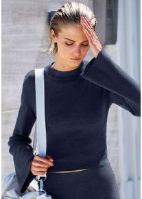 Langarmshirt Copenhagen Studios, Damen, Gr. 32/34, marine, Rippstrick, Obermaterial: 50% Viskose, 28% Polyester, 22% Nylon, unifarben, ohne Ausschnitt, Trompeten&auml;rmel, Shirts Langarmshirt, aus hochwertiger, feiner Rippe