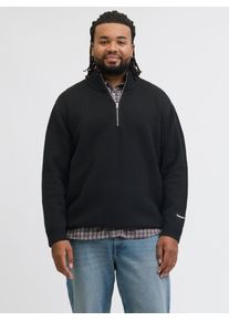 Jack & Jones PlusSize Troyer "JORNORREBRO KNIT HALF ZIP PLS", Herren, Gr. 5XL, schwarz, Strick, Obermaterial: 55% Baumwolle, 22% Polyester, 21% Polyacryl, 2% Elasthan, JACK & JONES PLUSSIZE, unifarben, relaxed fit normal, hoch geschlossener Ausschnitt, Pullover Troyer