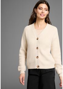 Strickjacke Laura Scott, Damen, Gr. 32/34, beige (beige, melange), Grobstrick, Obermaterial: 50% Viskose, 28% Polyester, 22% Polyamid, clean, unifarben, Basic, l&auml;ssig geschnitten h&uuml;ftlang, V-Ausschnitt, B&uuml;ndchen, Strickjacken Strickjacke, Grobstrick - in modischer Kurzform, Topseller