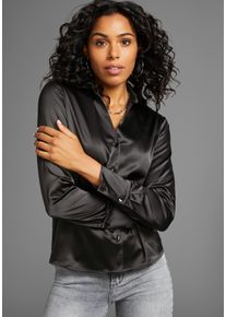 Satinbluse Laura Scott, Damen, Gr. 46, schwarz, Web, Obermaterial: 95% Polyester, 5% Elasthan, unifarben, 2-Knopf-Manschette mit Kn&ouml;pfen, Blusen Satinbluse, in femininem Look - NEUE KOLLEKTION, Topseller