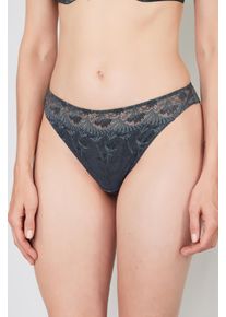 JOOP! Tanga JOOP "Beautiful", Damen, Gr. 38, grau (anthra), Single Jersey, Obermaterial: 85% Polyamid, 15% Elasthan, k&ouml;rpernah, Unterhosen Tanga, florale Spitze, Stretch-Bund, elastisch