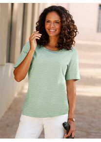 Kurzarmshirt Casual Looks "Ringelshirt", Damen, Gr. 54, gr&uuml;n (eucalyptus, ecru, geringelt), 100% Baumwolle, gemustert, mehrfarbig, Rundhals, Shirts Kurzarmshirt