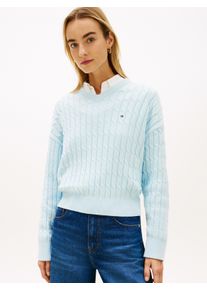 Strickpullover Tommy Hilfiger "CO CABLE MID GG RLX LS V-NK SWT", Damen, Gr. XL (46), keepsake blau, Strick, Obermaterial: 100% Baumwolle, unifarben, relaxed fit normal, V-Ausschnitt, Pullover Strickpullover, mit Zopfmuster