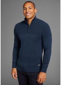 Troyer Bruno Banani, Herren, Gr. 3XL (64/66), blau (marine), Strick, Obermaterial: 50% Baumwolle, 50% Polyacryl, Basic schmal, Rippb&uuml;ndchen, Pullover Troyer, mit Rei&szlig;verschluss