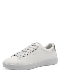 Plateausneaker Tamaris, Damen, Gr. 37, silber (wei&szlig;, silberfarben), Lederimitat, unifarben mit Farbeinsatz, Schuhe Plateausneaker, Freizeitschuh, Halbschuh, Schn&uuml;rer in veganer Verarbeitung