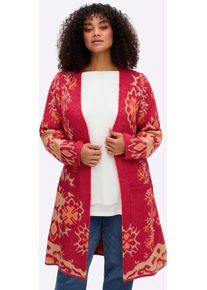 Strickjacke sheego by Joe Browns, Damen, Gr. 56/58, braun (erdbeere, camel, gemustert), 75% Polyacryl, 22% Polyester, 3% Elasthan, gebl&uuml;mt, gemustert, mehrfarbig, Strickjacken Strickjacke