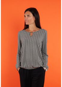 Langarmshirt Seidel Moden "Exklusiv bei OTTO", Damen, Gr. 38, wei&szlig;, Web, Obermaterial: 96% Viskose, 4% Elasthan, Minimalmuster, bedruckt, bequem h&uuml;ftbedeckend, Rundhals, elastischer Bund, Shirts Langarmshirt, mit grafischem Muster und Cut-Out - MADE IN GERMANY