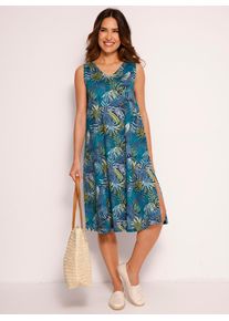 Sommerkleid "Sommerkleid", Damen, Gr. 44/46, Normalgr&ouml;&szlig;en, blau (jeansblau, aquapetrol, bedruckt), 100% Baumwolle, gemustert, mehrfarbig, lang, V-Ausschnitt, Kleider Sommerkleid