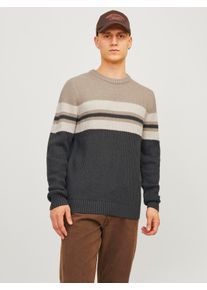 Jack & Jones Rundhalspullover JACK & JONES "JJSANDER KNIT CREW NECK", Herren, Gr. S, beige (crockery detail:blocking), Strick, Obermaterial: 74% Polyacryl, 26% Baumwolle, gestreift, normal, Rundhals, Rippb&uuml;ndchen, Pullover Rundhalspullover