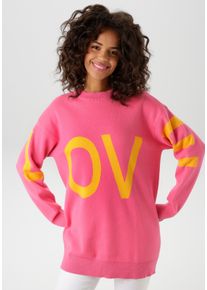 Strickpullover Aniston CASUAL, Damen, Gr. 36, pink (pink, hellorange), Strick, Obermaterial: 100% Baumwolle, unifarben mit Farbeinsatz, oversize Po-bedeckend, Rundhals, Strickb&uuml;ndchen, Pullover Strickpullover, mit eingestricktem LOVE-Schriftzug