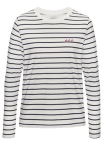 Langarmshirt Lascana, Damen, Gr. 44/46, blau (wei&szlig;, marine), Web, Obermaterial: 50% Baumwolle, 50% Polyester, gestreift, figurumspielend h&uuml;ftlang, Rundhals, Shirts Langarmshirt