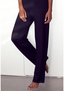 Schlafhose Lascana, Damen, Gr. 44/46, N-Gr, schwarz, Single Jersey, Obermaterial: 95% Viskose, 5% Elasthan. Spitze: 88% Polyamid, 12% Elasthan, unifarben, Basic lang, Hosen Schlafhose, mit edlen Spitzendetails