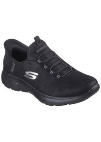 Slip-On Sneaker Skechers "SUMMITS", Damen, Gr. 42, schwarz, Textil, unifarben, Schuhe Slip-On Sneaker, Slipper, Freizeitschuh, Halbschuh in veganer Verarbeitung