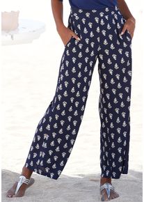 Palazzohose Vivance, Damen, Gr. 46, N-Gr, blau (blau, bedruckt), Web, Obermaterial: 100% Viskose, bedruckt, figurumspielend lang, Hosen Palazzohose, mit Alloverdruck und Taschen, Schlupfhose, Stoffhose