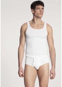 Tanktop Calida "Twisted Cotton", Herren, Gr. S (46/48), wei&szlig;, Feinripp, Obermaterial: 100% Baumwolle, unifarben, normal h&uuml;ftbedeckend, Rundhals, Tops Tanktop, Pure Cotton, Feinripp-Qualit&auml;t, Rundhals-Ausschnitt, Topseller