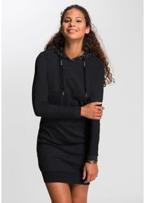 Sweatkleid Ragwear "BESS O", Damen, Gr. XL (42), N-Gr, schwarz, Sweatware, Obermaterial: 70% Baumwolle, 30% Polyester, bedruckt, gemustert, kontrastfarbene Details, mehrfarbig, figurbetont normal, Kleider Sweatkleid, Hoodie mit Tunnelzug-Kapuze