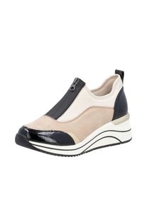 Slip-On Sneaker Remonte "Elisabeth Hurley-Collection", Damen, Gr. 44, beige (beige, schwarz), Lacklederimitat, Lederimitat, Textil, Schuhe Slip-On Sneaker, Keilsneaker, Slipper, Schlupfschuh, Freizeitschuh, vegan