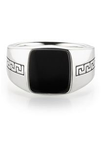 Fingerring Bruno Banani "Schmuck Geschenk Silber 925 Herrenring Siegelring M&auml;ander Onyx" Gr. 60, silber (silberfarben, schwarz), Fingerringe, Herren, 60, Silber 925 (Sterlingsilber), 14,2mm, Fingerring, mit Onyx