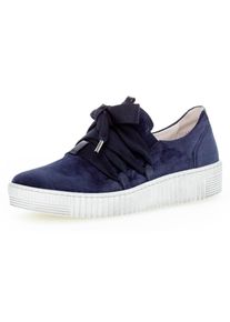 Plateausneaker Gabor, Damen, Gr. 40, blau (dunkelblau, marine), Veloursleder, Schuhe Plateausneaker, Slip-On Sneaker, Slipper, Schn&uuml;rschuh mit aufgesetzter Schn&uuml;rung, Topseller