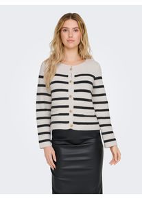 Strickjacke Only "ONLLAURA LIFE LS O-NECK CARDIGAN CC KNT", Damen, Gr. S (36), schwarz-wei&szlig; (cloud dancer stripes:with schwarz), Strick, Obermaterial: 50% Baumwolle, 50% Polyester, gestreift, regular fit, Rundhals, Strickjacken Strickjacke