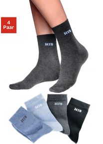 H.I.S. Basicsocken H.I.S, Damen, Gr. 39-42, blau (hellblau, blau, grau, schwarz), Baumwolle, Elasthan, Polyamid, unifarben, elastisch, Socken Basicsocken, mit eingestricktem Markenlogo