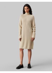 Strickkleid Calvin Klein Jeans "CHUNKY LOOSE SWEATER DRESS", Damen, Gr. M (38), N-Gr, beige (pelican), Strick, Obermaterial: 100% Baumwolle, unifarben, l&auml;ssig geschnitten ca. Mitte Knie, Rundhals, Kleider Strickkleid, mit Logopatch