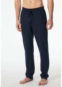 Pyjamahose Schiesser "Mix + Relax", Herren, Gr. 52, N-Gr, blau (804, blau), Single Jersey, Obermaterial: 100% Baumwolle, lang, Hosen Pyjamahose, gestreift, seitliche Taschen, Bindekordel
