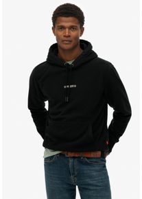 Kapuzensweatshirt Superdry "MICRO LOGO FLEECE HOOD", Herren, Gr. L, schwarz, angeraute Sweatware, Obermaterial: 100% Polyester, unifarben, loose fit, Rundhals, Rippb&uuml;ndchen, Sweatshirts Kapuzensweatshirt