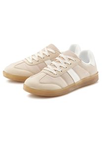 Sneaker Lascana "Schn&uuml;rschuh, Halbschuh, Freizeitschuh", Damen, Gr. 40, beige (beige, wei&szlig;), Obermaterial: 50% Lederimitat, 50% Textilmaterial. Decksohle: 100% Textilmaterial. Futter: 100% Textilmaterial. Laufsohle: 100% Synthetik, unifarben, Basic, Schuhe Sneaker, mit angesagter Sohle VEGAN, Topseller