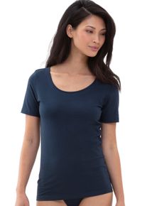 Kurzarmshirt Mey "Cotton Pure", Damen, Gr. 36, blau (night blau), Single Jersey, Obermaterial: 94% Baumwolle, 6% Elasthan, unifarben, bequem h&uuml;ftbedeckend, tiefer Rundhals, Shirts Kurzarmshirt, Rundhalsausschnitt, Halbarm, Legere Passform