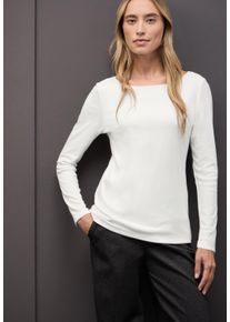 Langarmshirt Street One "Style Lanea", Damen, Gr. 38, sanftes wei&szlig;, Jersey, Obermaterial: 50% Baumwolle, 50% Modal. Futter: 100% Baumwolle, unifarben, regular fit normal, U-Boot-Ausschnitt, angesetztes B&uuml;ndchen, Shirts Langarmshirt, mit U-Boot Ausschnitt
