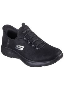 Slip-On Sneaker Skechers "SUMMITS", Damen, Gr. 37, schwarz, Textil, unifarben, Schuhe Slip-On Sneaker, Slipper, Freizeitschuh, Halbschuh in veganer Verarbeitung