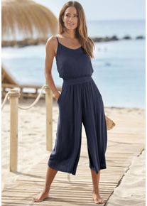 Culotte-Overall s.Oliver, Damen, Gr. 46, N-Gr, blau (marine), Cr&ecirc;pe, Obermaterial: 100% Viskose, unifarben, figurumspielend ca. Mitte Wade, V-Ausschnitt, Overalls Culotte-Overall, aus gekreppter Viskose, Topseller