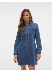 V&eacute;ro Moda Jeanskleid VERO MODA "VMJENNIE LS SHORT DENIM DRESS GA NOOS", Damen, Gr. XS, N-Gr, blau (medium blau denim), Denim/Jeans, Obermaterial: 90% Baumwolle, 10% Viskose, unifarben, regular fit kurz, Kleider Jeanskleid