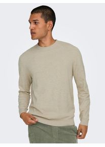 Only & Sons Strickpullover ONLY & SONS "ONSLOUI REG 12 MEL CREW KNIT NOOS", Herren, Gr. S, beige (oatmeal detail:melange), Strick, Obermaterial: 60% Baumwolle, 20% Nylon, 20% Viskose, meliert, regular fit h&uuml;ftlang, Rundhals, Rippb&uuml;ndchen, Pullover Strickpullover