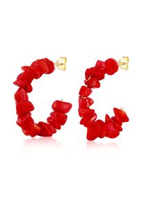 Paar Creolen Elli "Ohrringe Creolen Koralle Schmuckstein Trend 925 Silber" Gr. 35, rot, Ohrringe, Damen, mit Stein, Silber 925 (Sterlingsilber), Paar Creolen