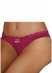 String Lascana "Premium Dessous", Damen, Gr. 44/46, lila (beere), Spitze, Obermaterial: 90% Polyamid, 10% Elasthan, figurbetont, Unterhosen String, aus zarter Spitze mit feiner Zierschleife und Accessoire, Topseller