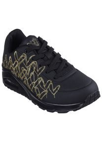 Sneaker Skechers "UNO-GOLDEN HEART", Damen, Gr. 35, gold (schwarz, goldfarben), Lederimitat, kontrastfarbene Details, Schuhe Sneaker, Freizeitschuh, Schn&uuml;rschuh mit goldfarbenen Mylar-Stickereien