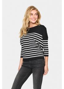 Strickpullover Saint Tropez "MilaSZ R-neck Stripe", Damen, Gr. L, schwarz (schwarz mila stripe), Feinstrick, Obermaterial: 80% Viskose, 20% Polyacryl, gestreift, bequem normal, Rundhals, Pullover Strickpullover, Oversize Fit, Feinstrick, Viskosemischung
