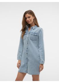 V&eacute;ro Moda Jeanskleid VERO MODA "VMJENNIE LS SHORT DENIM DRESS GA NOOS", Damen, Gr. M, N-Gr, blau (light blau denim), Denim/Jeans, Obermaterial: 90% Baumwolle, 10% Viskose, unifarben, regular fit kurz, Kleider Jeanskleid