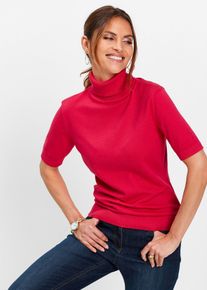 Rollkragenpullover bonprix "Rollkragenpullover, Kurzarm", Damen, Gr. 56/58 (XXXL), rot (granatrot), Obermaterial: 70% Baumwolle, 30% Polyamid, slim fit, Pullover Rollkragenpullover, aus Baumwolle und Polyamid, mit Rollkragen, Kurzarm-Design